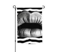 Drapeau de jardin pour l'extérieur - 71,1 x 101,6 cm - Double face - Drapeau de cour saisonnier - Lèvres imprimées en rayures noires et blanches - Drapeaux de Saint-Valentin pour décoration de maison