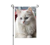 Drapeau de jardin pour l'extérieur - 71,1 x 101,6 cm - Double face - Drapeau de cour saisonnier - Motif chat blanc mignon - Pour la Saint-Valentin - Pour la décoration de la maison et du printemps