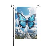 Drapeau de jardin pour l'extérieur - 71,1 x 101,6 cm - Double face - Drapeau de cour saisonnier - Papillon bleu et nuages - Pour la Saint-Valentin - Pour décoration de maison de printemps