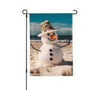 Drapeau de jardin pour l'extérieur - 71,1 x 101,6 cm - Double face - Drapeau saisonnier de cour - Bonhomme de neige sur plage de sable - Drapeaux de Saint-Valentin pour décoration de maison de