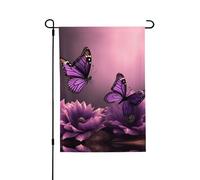 Drapeau de jardin pour l'extérieur - 71,1 x 101,6 cm - Double face - Fleurs 3D et papillon violet - Drapeaux de jardin saisonniers - Drapeau de Saint-Valentin pour décoration de maison de printemps