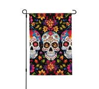 Drapeau de jardin pour l'extérieur - 71,1 x 101,6 cm - Double face saisonnier - Motif tête de mort - Fleurs colorées - Pour la Saint-Valentin - Pour la décoration de la maison et du printemps