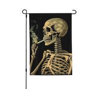 Drapeau de jardin pour l'extérieur - 71,1 x 101,6 cm - Drapeau de cour double face - Un squelette avec cigarette brûlante - Drapeaux de jardin saisonniers - Drapeaux d'extérieur - Drapeau de