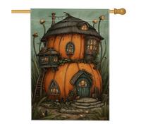 Drapeau de jardin pour maison de citrouille d'automne, bannière de conte de fées orange, bannière de décoration d'intérieur, drapeau double face en toile de jute pour la saison des récoltes