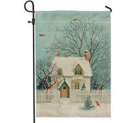 Drapeau de jardin pour maison, hiver, confortable, cardinal d'hiver, bleu en toile de jute double face, décoration extérieure pour extérieur, porche, pelouse, terrasse, 30,5 x 45,7 cm