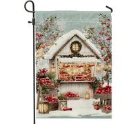 Drapeau de jardin pour maison, lanternes d'hiver confortables en forme de pommes rouges double face en toile de jute décoratives pour extérieur, pelouse, porche, terrasse, entrée, 30,5 x 45,7 cm