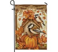 Drapeau de jardin pour nichoir d'automne, oiseaux de mésange, citrouille, décoration d'intérieur, drapeaux de jardin, double face, décoration de pelouse, 30,5 x 45,7 cm