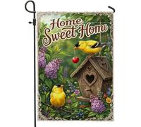 Drapeau de jardin pour oiseau, fleur naturelle printanière, nichoir jaune double face en toile de jute pour extérieur, terrasse, pelouse, porche, balcon, 30,5 x 45,7 cm