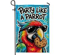 Drapeau de jardin pour perroquet, biscuits tropicaux ludiques, lunettes de soleil d'été bleu double face, drapeaux extérieurs décoratifs pour extérieur, terrasse, pelouse, porche, entrée, camping