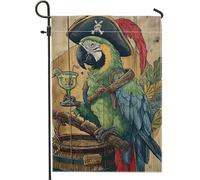 Drapeau de jardin pour perroquet, chapeau de pirate nautique tropical, cocktail, été, toile de jute verte double face, drapeaux extérieurs décoratifs pour extérieur, terrasse, pelouse, porche, entrée