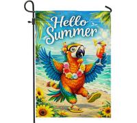 Drapeau de jardin pour perroquet, cocktail tropical d'été, tournesol, orange d'été, toile de jute, drapeaux décoratifs double face pour extérieur, terrasse, pelouse, porche, balcon, 30,5 x 45,7 cm