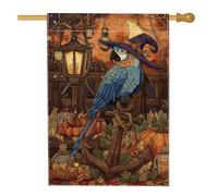 Drapeau de jardin pour perroquet d'Halloween, bannière décorative d'automne bleu tropical, drapeau double face en toile de jute, décoration de pelouse extérieure, 71,1 x 101,6 cm