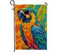 Drapeau de jardin pour perroquet, lunettes de soleil tropicales vibrantes, fond coloré, bleu d'été, double face, petit drapeau de jardin, cour, pour extérieur, porche, pelouse, terrasse, 30,5 x 45,7