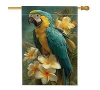 Drapeau de jardin pour perroquet tropical, bannière de décoration extérieure bleue et jaune, drapeau double face en toile de jute, décoration de pelouse de fête d'été, 71,1 x 101,6 cm