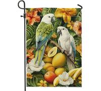 Drapeau de jardin pour perroquets tropicaux, bannière florale d'oiseaux verts, décoration extérieure double face pour l'été, décoration de jardin colorée 30,5 x 45,7 cm