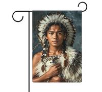 Drapeau de jardin pour peuples autochtones et loups - 32,6 x 47,5 cm - Vertical double face - Drapeaux de jardin d'été en lin - Décoration extérieure saisonnière - Drapeau d'extérieur pour ferme