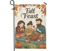 Drapeau de jardin pour réunion de famille d'automne, bannière décorative aux couleurs chaudes de l'automne, drapeau double face en toile de jute pour fête de Thanksgiving 30,5 x 45,7 cm