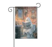 Drapeau de jardin pour salle de bain, fantôme, lecture, journal 30 x 45 cm, double face, ferme, vacances, décorations extérieures, drapeau de cour