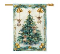 Drapeau de jardin pour sapin de Noël, décoration de vacances verte avec anges et cloches, bannière double face en toile de jute pour décoration extérieure, 71 x 101,6 cm