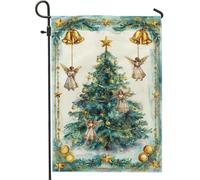 Drapeau de jardin pour sapin de Noël, décoration de vacances verte avec anges et cloches, bannière double face en toile de jute pour décoration extérieure 30,5 x 45,7 cm