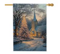 Drapeau de jardin pour vacances d'hiver, arbre de Noël bleu, scène d'église, bannière de décoration d'intérieur, drapeau de cour double face en toile de jute, décoration de pelouse extérieure, 71,1 x