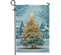 Drapeau de jardin pour vacances d'hiver, scène enneigée bleue, bannière de décoration extérieure, drapeau de cour double face en toile de jute pour fêtes d'hiver, décoration de pelouse, 30,5 x 45,7 cm