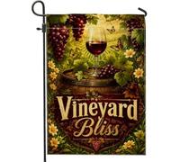 Drapeau de jardin pour verre à vin, vignoble rustique, raisin, papillon, vert automne, double face, petit drapeau de jardin pour extérieur, pelouse, porche, terrasse, entrée, 30,5 x 45,7 cm