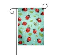 Drapeau de jardin printanier 30,5 x 45,7 cm, bannière extérieure double face, drapeaux de bienvenue saisonnière, décoration extérieure, coccinelles rouges sur fond bleu pour terrasse, pelouse et