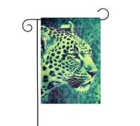 Drapeau de jardin printanier 30,5 x 45,7 cm, bannière extérieure double face, drapeaux de bienvenue saisonniers, décoration extérieure, drapeau léopard vert pour terrasse, pelouse et décoration de