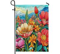 Drapeau de jardin printanier abstrait Fleur Bohème Montagne Botanique Belle panneau en lin rose vert décoration d'intérieur Décoration murale extérieur patio jardin intérieur maison Premium Taille