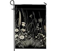 Drapeau de jardin printanier beau botanique artistique feuilles fleur lavande nature noir blanc lin panneau décoration maison décoration murale extérieur patio jardin intérieur Premium taille standard