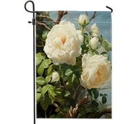 Drapeau de jardin printanier - Beau motif floral - Plante - Nature - Cottage - Esthétique - Jaune clair - Vert - Lin - Décoration d'intérieur - Décoration d'intérieur - Taille standard de qualité
