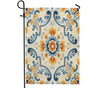 Drapeau de jardin printanier bohème graphique floral beau design artistique bleu jaune lin panneau décoration maison décoration murale extérieur patio jardin intérieur maison premium taille standard