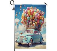 Drapeau de jardin printanier camion ballon belle herbe ciel nuage 3D moderne plage bleu jaune blanc lin panneau décoration maison décoration murale extérieur patio jardin intérieur Premium taille