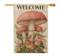 Drapeau de jardin printanier, champignon, lapin, décoration florale, bannière extérieure, drapeau double face en toile de jute, décoration saisonnière de la maison, 71 x 101,6 cm