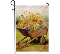 Drapeau de jardin printanier - Chariot à fleurs - Esthétique - Beau tournesol - Ferme - Jaune et vert - Décoration d'intérieur - Décoration murale pour extérieur, terrasse, jardin, intérieur - Taille