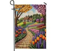 Drapeau de jardin printanier coloré, tulipes vives et fleurs, décoration d'intérieur, décoration de pelouse extérieure double face pour fête de vacances, beau style floral 30,5 x 45,7 cm