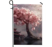 Drapeau de jardin printanier de style chinois - Scène d'atmosphère ancienne - Arbre floral - Beau panneau en lin rose - Décoration d'intérieur - Décoration murale pour extérieur, terrasse, jardin