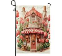 Drapeau de jardin printanier esthétique château fleur beau artistique botanique rose vert panneau décoration maison décoration murale extérieur patio jardin intérieur maison taille standard 30,5 x