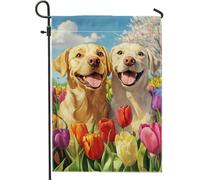 Drapeau de jardin printanier et été, bannière décorative double face avec labrador jaune, 30,5 x 45,7 cm