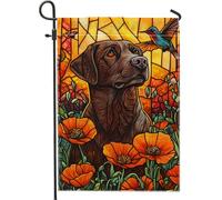 Drapeau de jardin printanier et été, labrador marron colibri, bannière décorative extérieure, drapeau floral coloré pour décoration d'intérieur, fête de vacances, 30,5 x 45,7 cm