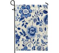 Drapeau de jardin printanier fleur feuilles botaniques belle aquarelle esthétique rétro bleu lin panneau décoration maison décoration murale extérieur patio jardin intérieur maison taille standard