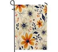 Drapeau de jardin printanier floral aquarelle bohème artistique abstrait feuilles botaniques jaune bleu lin panneau décoration maison extérieur patio jardin intérieur maison premium taille standard