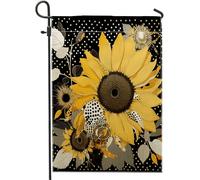 Drapeau de jardin printanier - Fond à pois - Feuilles de tournesol - Fleur botanique - Ferme - Orange et noir - Décoration d'intérieur - Décoration murale extérieure - Jardin intérieur - Taille