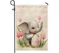 Drapeau de jardin printanier, joli éléphant gris, décoration d'œuf de Pâques, drapeau double face en toile de jute pour décoration extérieure de la maison, 30,5 x 45,7 cm
