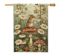 Drapeau de jardin printanier, joli motif souris et champignon, décoration extérieure florale, bannière double face en toile de jute pour décoration de maison et de fête, 71 x 101,6 cm
