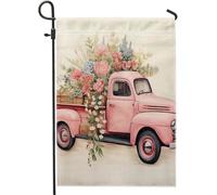 Drapeau de jardin printanier mignon camion floral plante botanique ferme chalet joli panneau en lin rose vert décoration d'intérieur décoration murale extérieur jardin intérieur maison cour Premium