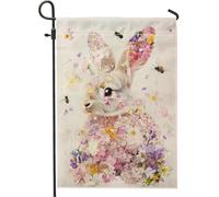 Drapeau de jardin printanier, motif lapin floral, décoration extérieure, drapeau de cour double face, décoration saisonnière de la maison pour Pâques, cadeau d'amant de fleurs, 30,5 x 45,7 cm