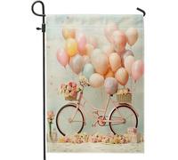 Drapeau de jardin printanier, vélo, bouteille en verre, fleur, belle étoile artistique, bleu clair, panneau en lin, décoration d'intérieur, terrasse, intérieur, maison, cour, taille standard 30,5 x