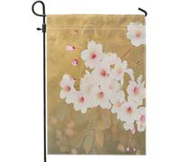 Drapeau de jardin printanier vintage aquarelle fleur de cerisier feuille florale ferme lin jaune fête patio décoration panneau taille standard décoration de maison taille standard drapeau de jardin